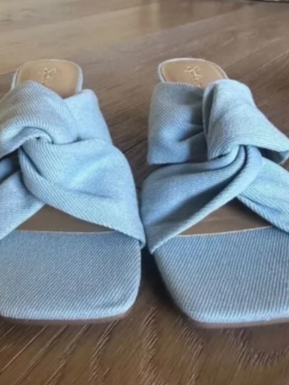Splendid Hannah Kitten Heel Sandals Denim Blue Size 6 Square Toe Twist Strap - Picture 6 of 11